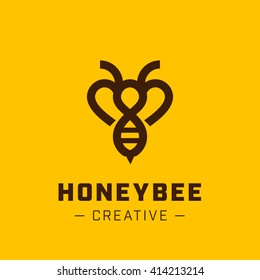 Vector bee logo design template. Linear style front view outline icon. Creative hive logotype concept. Cartoon illustration honey. Sign EPS.