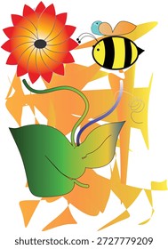 A vector bee looking for Honey from flowers illustration design 