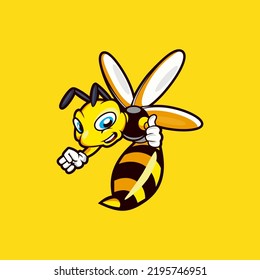 Ilustración vectorial del logotipo de la mascota de abejas vectoras. Ilustración del personaje de dibujos animados del vector de la mascota de la abeja de la bota 