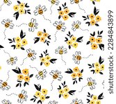 Vector bee pattern. Bees, hives, honey. Sweet pattern with bees.