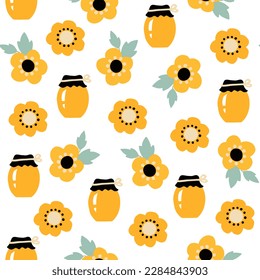 Vector bee pattern. Bees, hives, honey. Sweet pattern with bees.