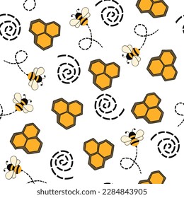 Vector bee pattern. Bees, hives, honey. Sweet pattern with bees.