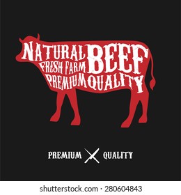 Vector Beef Cuts Diagram in vintage style 