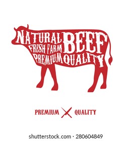 Vector Beef Cuts Diagram in vintage style 