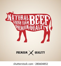 Vector Beef Cuts Diagram in vintage style 