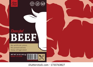 Vector beef label design. Cow icon. Meat beefsteak background