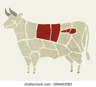 Vector beef meat poster with bull silhouette. Steakhouse Restaurant card, header, invitation, poster, social media, post publication.