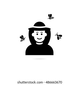 Vector beekeeper or apiarist in hat. Apiary beekeeper vector illustrations. Bee, honey, bee house, honeycomb natural healthy food production.