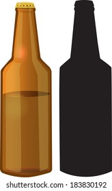 vector beer bottle and black silhouette of bottle