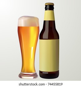 vector beer bottle and glass