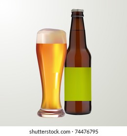 vector beer bottle and glass