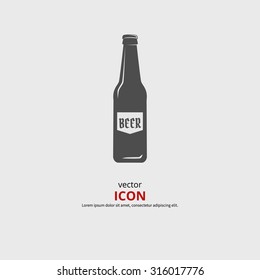 Vector beer bottle icon. Black silhouette illustration