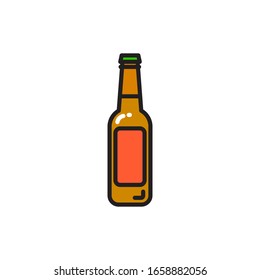 Vector beer bottle icon. Flat illustration of beer bottle  isolated on white background. Icon vector illustration sign symbol.