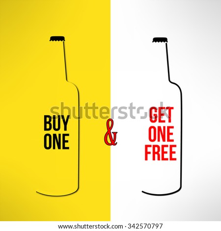 Vector beer bottle promotional design buy one get one free. Bar poster, banner and flyer promo background.