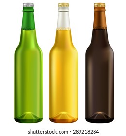 Vector beer bottles. Light and dark beer. Vector illustration is ready for your design.