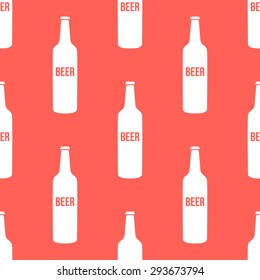 Vector beer bottles seamless pattern in modern flat design. Bar or cafe alcohol menu background.