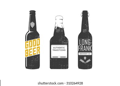 Vector beer bottles silhouettes.