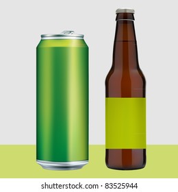 vector beer can and a bottle