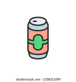 Vector beer can flat color line icon.