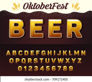 Vector Beer Font, Oktoberfest Alphabet With Letters And Numbers