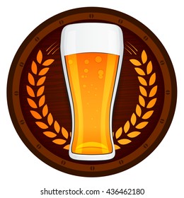 Vector beer glass with barrel isolated on the white background