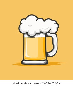 Vector beer glass drink with foam. Flat beer cup sign illustration design