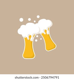 Vector beer glass. Foam beer in a glass. Foam beer pint vector. Clinking glasses. Alcoholic drink beer vector. Vector illustration.