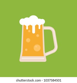 Vector beer. Glass with beer isolated on green background .beer icon
