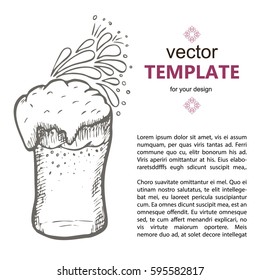 Vector beer. Glass with beer isolated on background. Flyer template