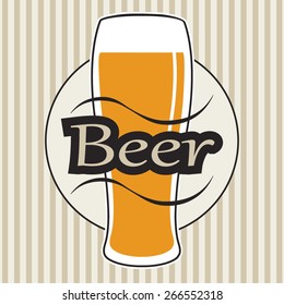 vector beer glass with lettering on retro background with vertical lines