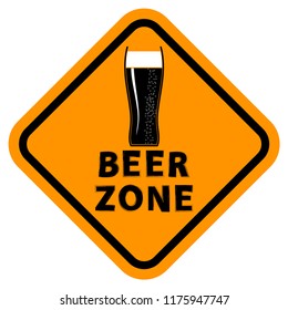 Vector Beer Glass and Beer Zone Text on on White Background. Orange Sign