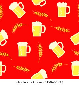 Vector - beer glasses with corn, 
illustration seamless pattern.