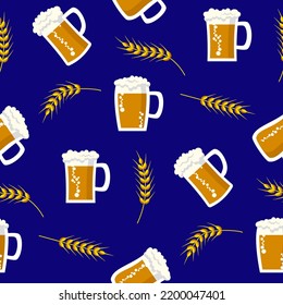 Vector - beer glasses with corn, 
illustration seamless pattern.