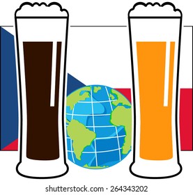 vector beer glasses on national european flag with globe