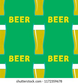 Vector Beer Glasses Seamless Pattern on Green Background