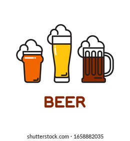 Vector beer glasses set icon. Flat illustration of beer glasses isolated on white background. Icon vector illustration sign symbol.