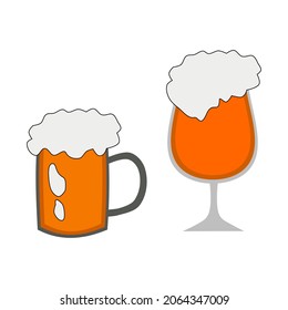Vector beer icon. Glass with beer. Drinks with a lot of foam.Isolated on white background.
