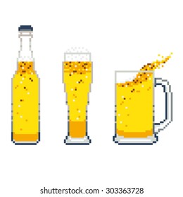 vector beer icon pixel art set on white background. EPS