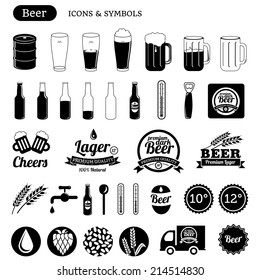 vector beer icons set - black & white