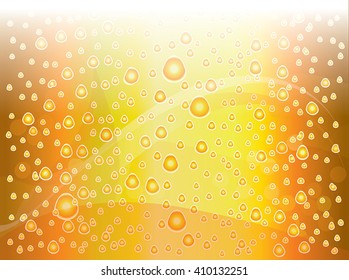 Vector beer illustration background - abstract yellow gold gradient with bubbles. Shiny yellow and orange wallpaper, clip art. canvas for your project.