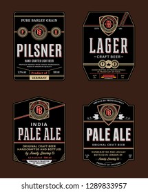 Vector beer labels and design elements. Pale ale, lager, pilsner and amber ale labels. Brewing company branding and identity design elements.