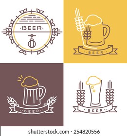 Vector beer logo and banner - line icons and design elements for pubs