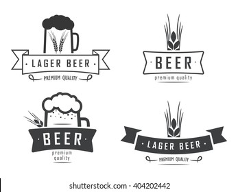 vector beer logos with wheat, mug, on white background