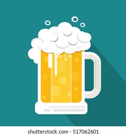 Vector Beer With Long Shadow , Lager Beer Icon , Glass With Beer Isolated On Background 