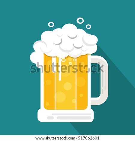 Vector Beer with long shadow , Lager beer icon , Glass with beer isolated on background 