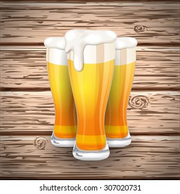 Vector Beer Mug Glass On Wooden Plank Background With Shadow