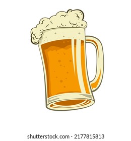 Vector beer mug on a white background. The beer is frothy.
