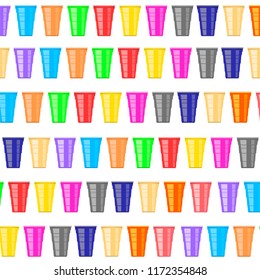 Vector Beer Pong Tournament. Colorful Plastic Cups Isolated on White Background. Fun Game for Party. Traditional Drinking Time.
