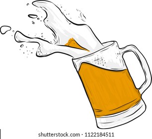 Vector beer splash. Beer splashing out of mug