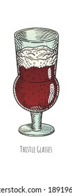 Vector Beer in Thistle Glasses. Hand drawn isolated illustration 